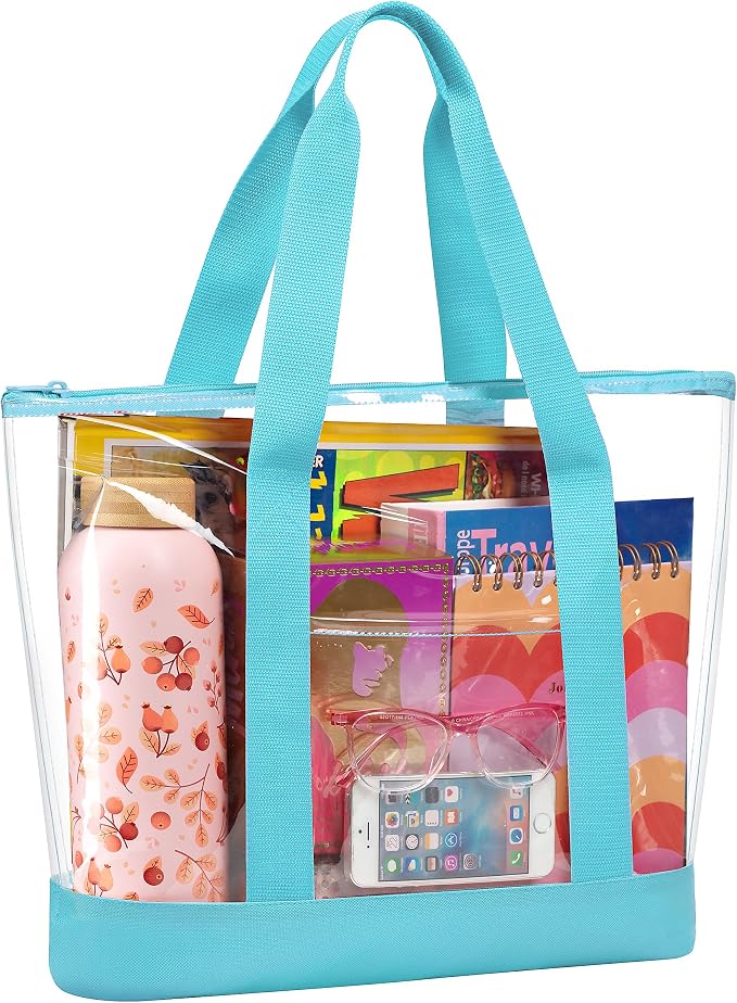 Handy Laundry Clear Tote Bag - Zipper Closure, Long Shoulder Strap, Fabric Trimming. by Handy+Laundry