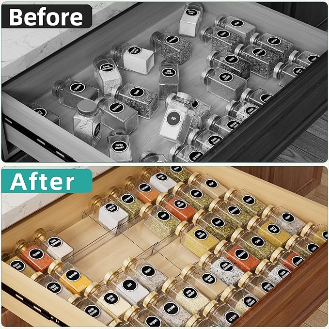 MIUKAA Acrylic Spice Drawer Organizer, 5 Tier - 10 Pack Seasoning Organizer for Drawer, Expandable From 13" to 26" Kitchen Drawer Spice Rack (Jars not Included) - Image 6