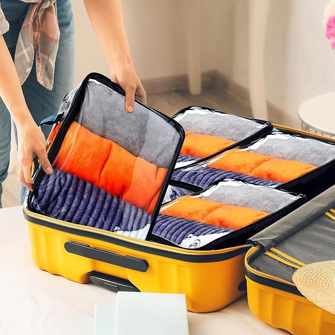 6 Pieces Large Clear Travel Packing Cube Clear Vinyl Zippered Storage Bags See Through Moving Bag PVC Multipurpose Pouch with Handle for Suitcase Shirts Dress Storage (Black, 15.8 x 10.2 x 3.9 Inch) - Image 5