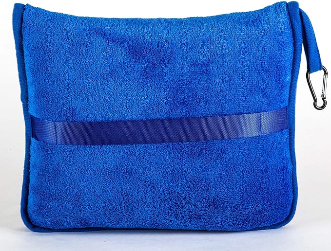 BlueHills Premium Soft Travel Blanket Pillow Plush Airplane, Car Royal Blue | Must Have Airplane Essentials, Luggage Belt & Carabiner, Matching Soft Case, 2 in 1 Travel Blanket Pillow Combo, Travel Gift - Image 9
