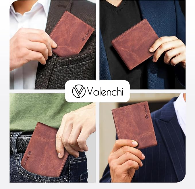 VALENCHI Genuine/Real Leather Bifold Wallet For Men - RFID Blocking/Protected Men's Slim Wallet - Christmas Gifts For Men (Cognac Vintage BF01) - Image 7