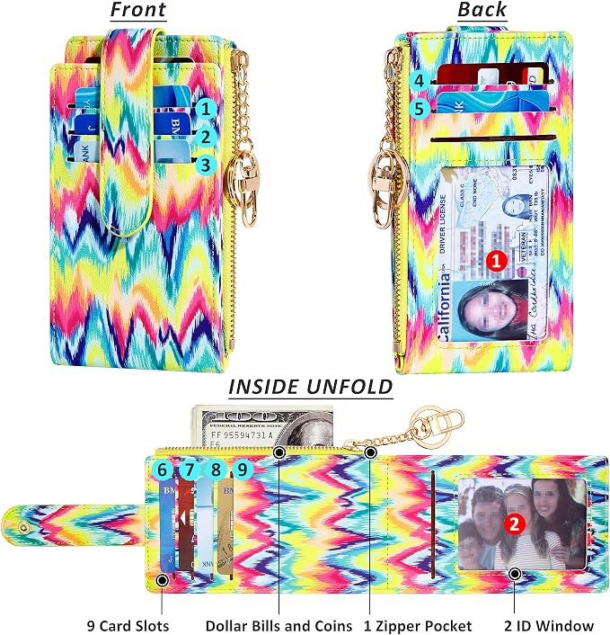 Badiya Slim Women Wallet RFID Blocking Bifold Compact 9 Card Slots Holder Wallets Soft Leather with Zipper Coin Pocket 2 ID Window - Image 5