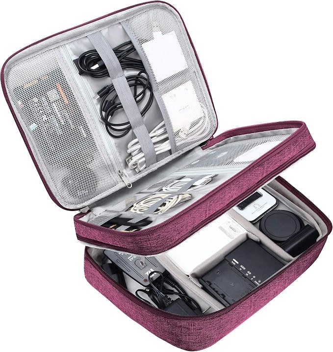 SELLYFELLY Electronic Bag Travel Cable Accessories Bag Waterproof Double Layer Electronics Organizer Portable Storage Case for Cable, Cord, Charger, Phone, Adapter, Power Bank, Kindle, Hard Drives by SELLYFELLY