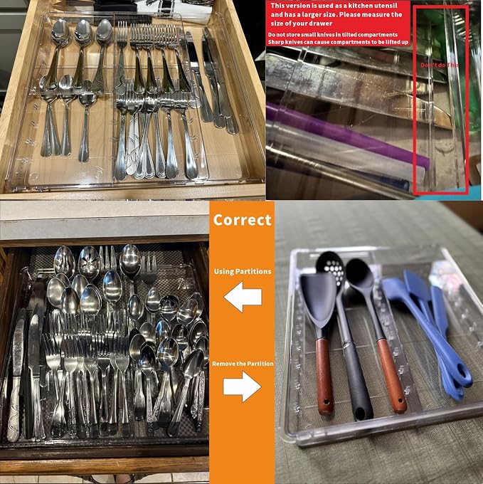 Large Expandable Silverware Organizer - Adjustable From 11'' to 21.3'' - Spatula,Gadget,Knife,Cutlery,Spoons and Forks Organizer,Clear Flatware,Silverware Tray,Utensil Organizer for Kitchen Drawers - Image 4