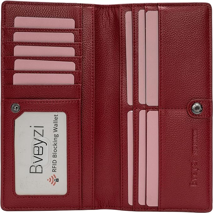 Bveyzi Ultra Slim Thin Leather RFID Blocking Credit Card Holder Bifold Clutch Wallets for Women by Bveyzi