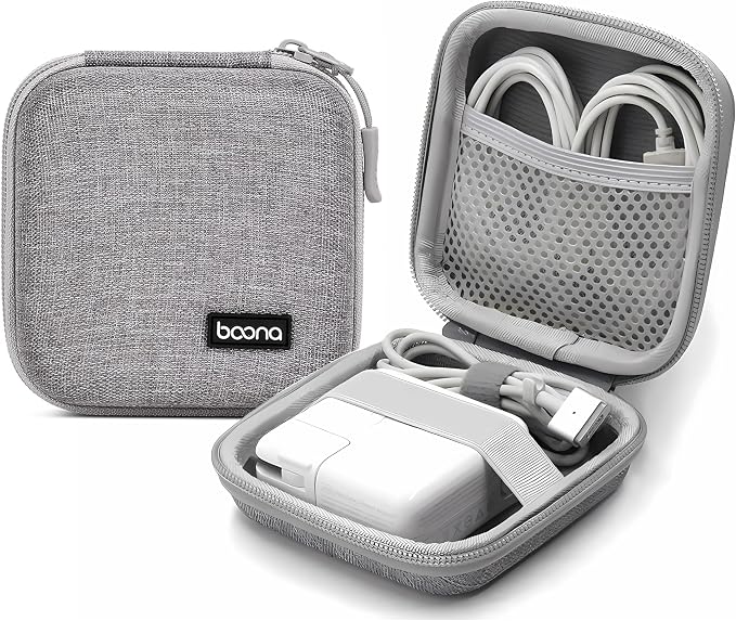Small Travel Carrying Storage Case, 4.4"x4.4" Charger Organizer, Pouch compatible with MacBook Power Adapter, Laptop Accessories Cables, Cords, USB Drives, Earphones | Portable travel pouch, holds MacBook power adapter, cables, USB drives, earphones an... by HOMEGYMFREE