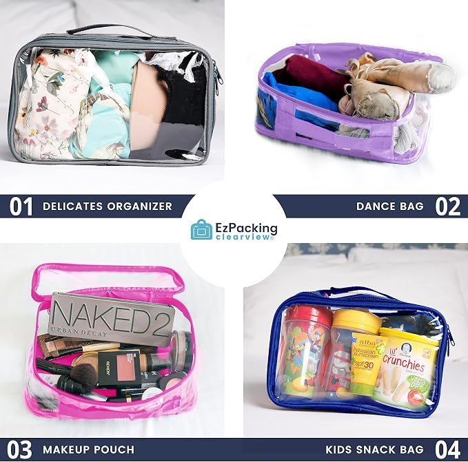 Small Clear Travel Packing Cube/See Through PVC Plastic Pouch for Carry On Suitcase, Backpack or Diaper Bag/Transparent Multipurpose Accessories, Makeup & Underwear Organizer w/Handle (Black) - Image 5