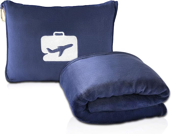 EverSnug Travel Friendly Blanket and Pillow Bundle – Airplane Travel Accessories with Soft Bag Pillowcase for Women & Kids, Hand Luggage Sleeve and Backpack Clip | Color Includes Navy Blue & Grey - Image 2