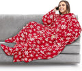 PAVILIA Fleece Blanket with Sleeves, Foot Pockets for Women Men Adults, Plush Wearable Blanket Throw Wrap, Warm Snuggle Blanket Robe, Cozy Gift Ideas Wife Mom, Snowflake Red by PAVILIA