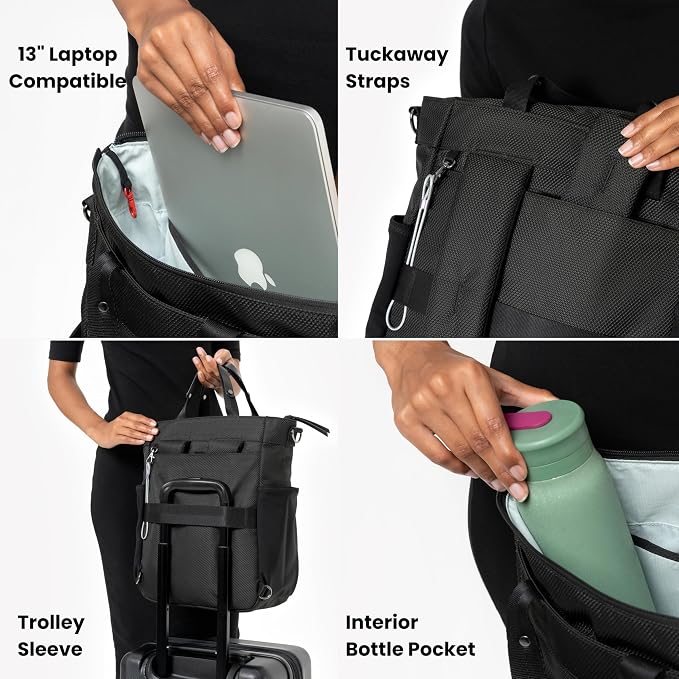 Sherpani Soleil, Anti Theft Convertible Backpack, 3 in 1 Tote, Crossbody Purse, 18L Travel Bag, Fits 13” Laptop (Carbon Signature) | 18L Travel Shoulder Bag, Everyday Crossbody Purse, RFID Protection, Business Daypack, Travel Gift for Women, Fits 13" L... - Image 4