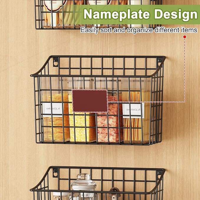 Wall Basket with Label Plate & 5 S-Hooks –4 Pack Hanging Wire Basket for Organizing, Wall Storage for Kitchen, Bathroom, Pantry, Laundry, RV – Hanging Wall Basket, Metal - Image 2
