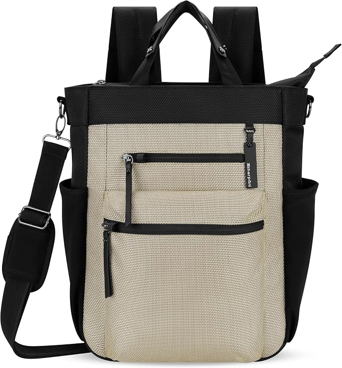 Sherpani Soleil, Anti Theft Convertible Backpack, 3 in 1 Tote, Crossbody Purse, 18L Travel Bag, Fits 13” Laptop (Straw Signature) | 18L Travel Shoulder Bag, Everyday Crossbody Purse, RFID Protection, Business Daypack, Travel Gift for Women, Fits 13" La... by SHERPANI