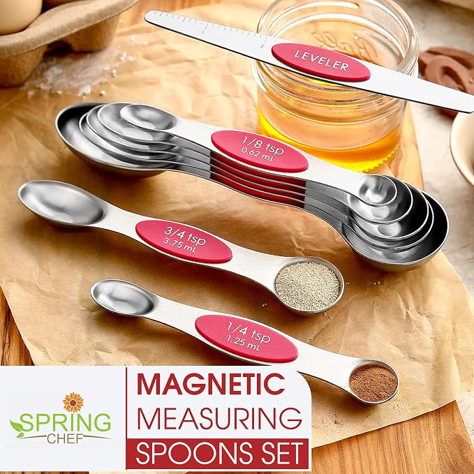 Spring Chef Dual Sided Magnetic Measuring Spoons Set of 8 for Kitchen, Pink | Stainless Steel Teaspoon & Tablespoon Measuring Spoons with Leveler for Dry & Liquid Ingredients, Nesting, Dishwasher Safe - Image 7