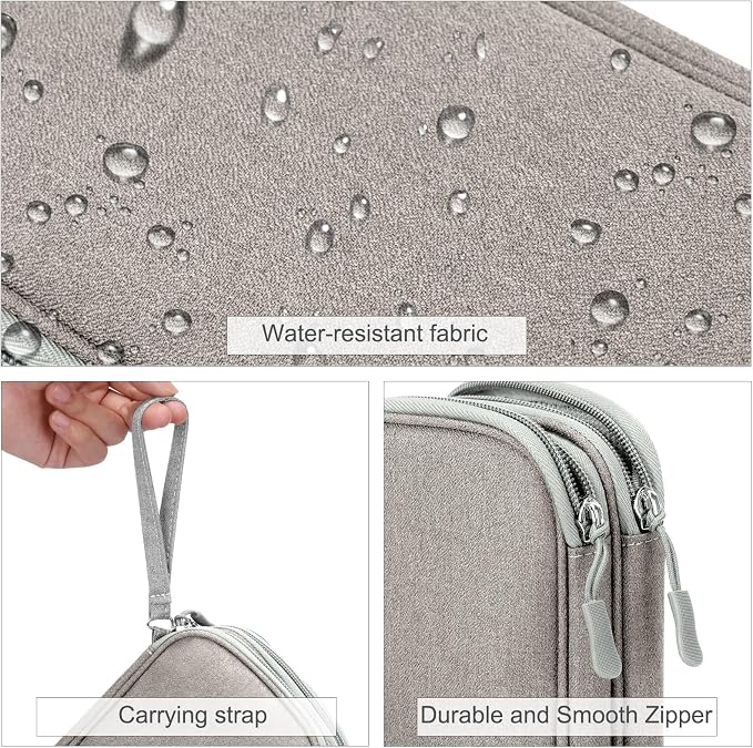FYY Electronic Organizer, Travel Tech Pouch Bag, Medium, Khaki | Wrist Strap, Waterproof, Double Layers Portable Electronics Travel Carrying Case for Cord, Charger, Daily Business Trips Use - Image 4