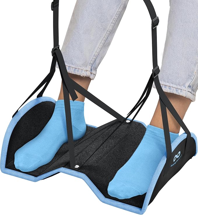 Everlasting Comfort Airplane Foot Hammock - Memory Foam Foot Rest for Plane Travel - Portable Foot Rest for Air Travel, Desk & Car - Airplane Essentials Foot Hammock for Plane Travel by EverlastingComfort