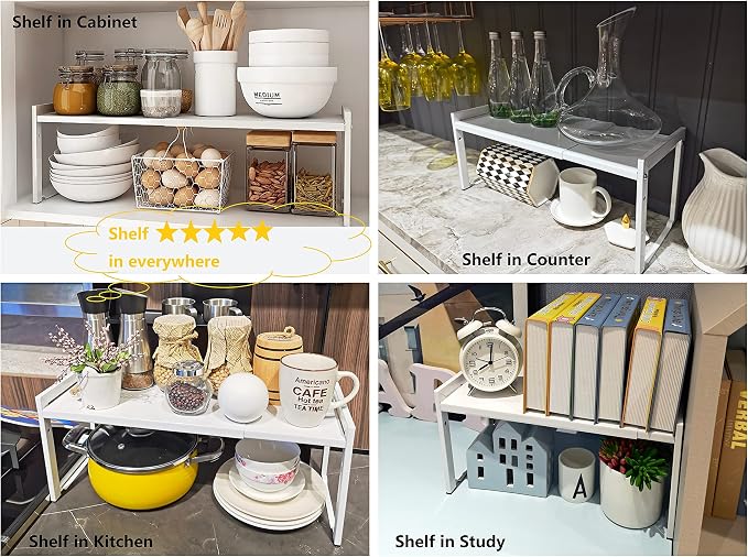 Expandable Cabinet Shelf Organizer 16-26" L Stackable Kitchen Counter Shelf Rack Stand Sink Riser Countertop Storage White (Normal 7.9”D) - Image 8