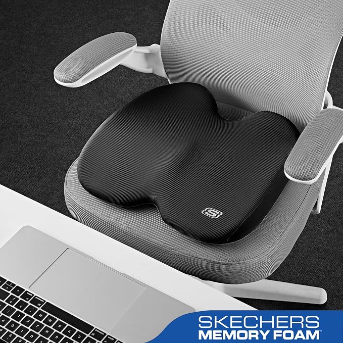 Skechers Seat Cushion, Ergonomic Memory Foam Cushion for Long Sitting Hours on Office & Home Chair, Car Seat Cushion for Sciatica, Coccyx Cushion,Black - Image 4