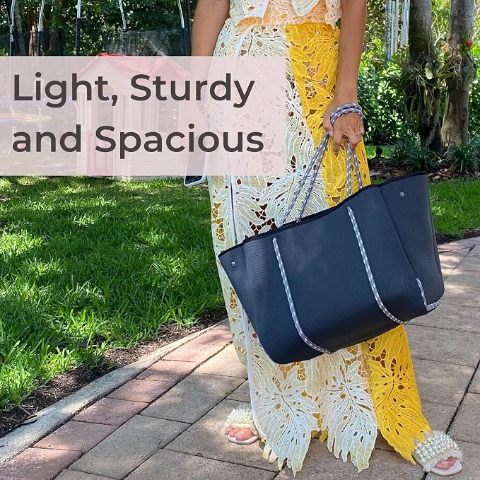 POPUPS Large Neoprene Tote Bag for Women - Everyday Designer Handbag for Travel Work and Beach with Pockets and Zipper Pouch - Image 8