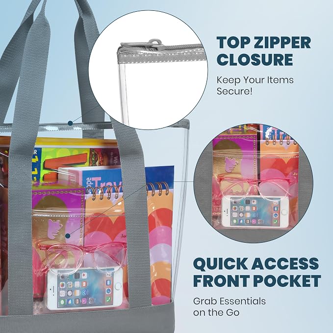 Handy Laundry Clear Tote Bag - Zipper Closure, Long Shoulder Strap, Fabric Trimming. - Image 4