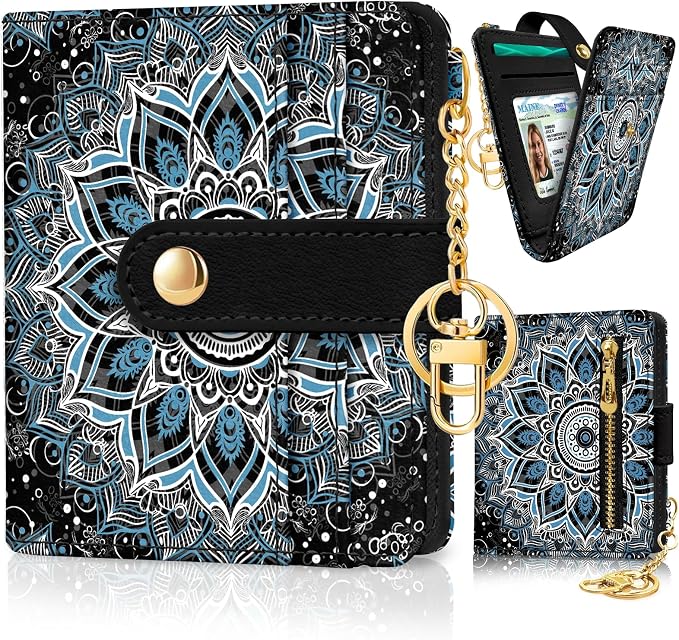Jogjam Mandala Rfid Women Wallet, Small Slim Thin Credit Card Holder | PU Leather Bifold Cash Zipper Coin Pocket ID Window, for Female Ladies Teen Girls Girly Gifts by Jogjam