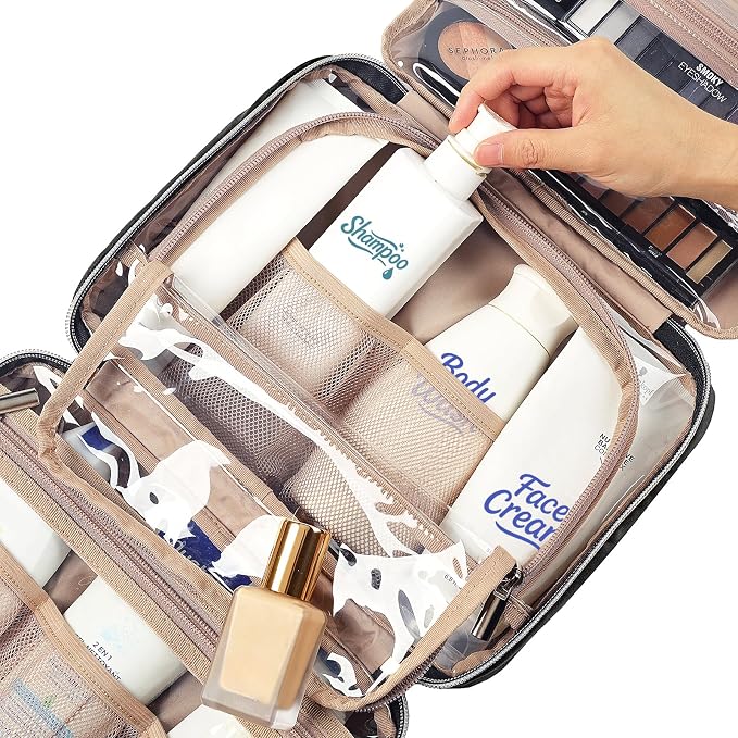 NISHEL Travel Toiletry Bag for women, Portable Hanging makeup Organizer | for Travel-Sized Shampoo, Conditioner, Brushes Set, makeup Accessories, Medium Size, Black - Image 5