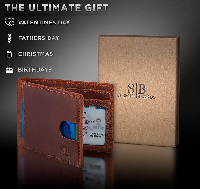 SERMAN BRANDS RFID Blocking Slim Bifold Genuine Leather Thin Minimalist Front Pocket Wallets for Men Billfold Wallet Men Gift - Image 6