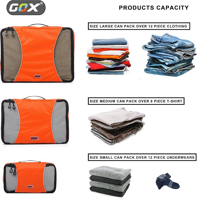 GOX Ultra Light 5 piece Packing Cubes Travel Luggage Organizer 1 Large 2 Medium 2 Small - Image 7