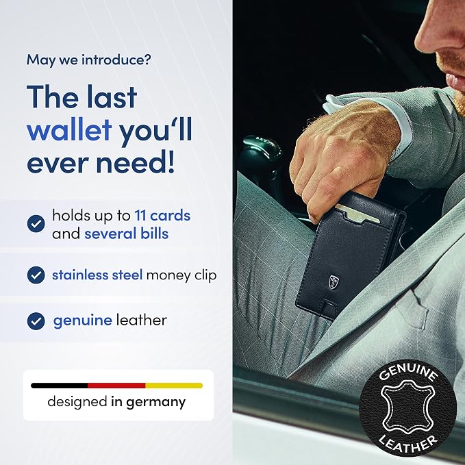 TRAVANDO Money Clip Wallet - RFID Protected Leather Wallet for Men for 11 Cards - including Gift Box (Dark Black) - Image 2