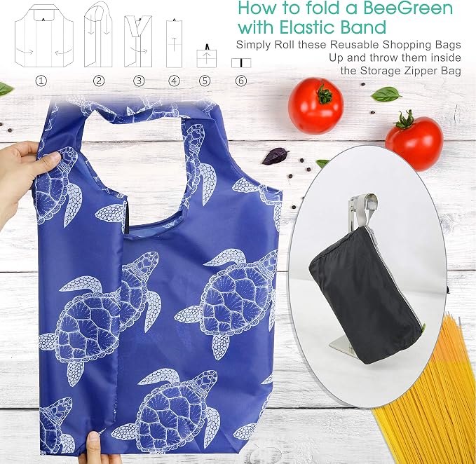BeeGreen Animal Reusable Shopping Bags Grocery Totes 10 Pack with Zipper Carry Pouch Cute Shopper Bags XLarge Machine Washable Durable Gifts for Animal Lovers Women - Image 4
