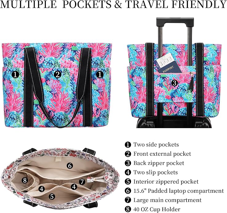 Tote Bag for Women with Laptop Compartment & Cup Holder,Nylon Bag for Work,Travel,Gym,Beach,Teacher,Nurse,School,Mom - Image 4