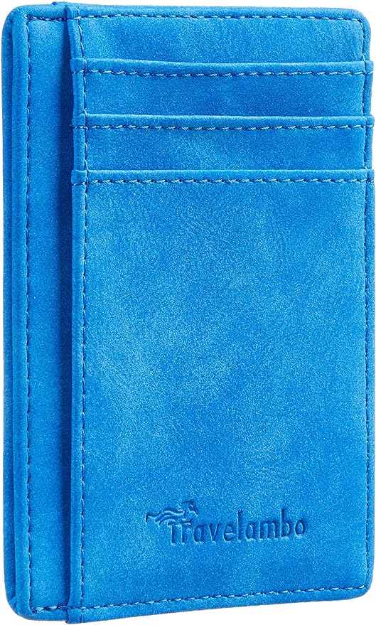 Travelambo Slim Wallet Front Pocket Minimalist Leather RFID Blocking Medium Size by Travelambo