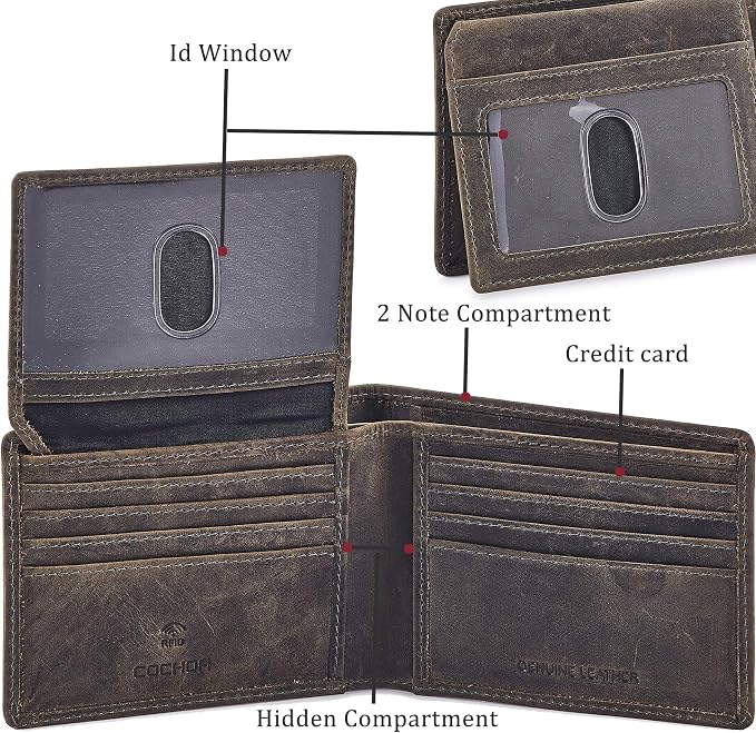 Wallet for Men Slim RFID Blocking Leather Bifold Minimalist 2 ID Windows Gift Box Carteras Para Hombres (CRAZY HORSE, MOSS GREEN) - Image 2