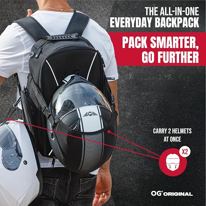 GO Waterproof Motorcycle Backpack Compact 20L for 2 Helmets 2 Carry Options | Lightweight design with laptop compartment, helmet strap and reflective details for cycling and motorcycle rides. - Image 4