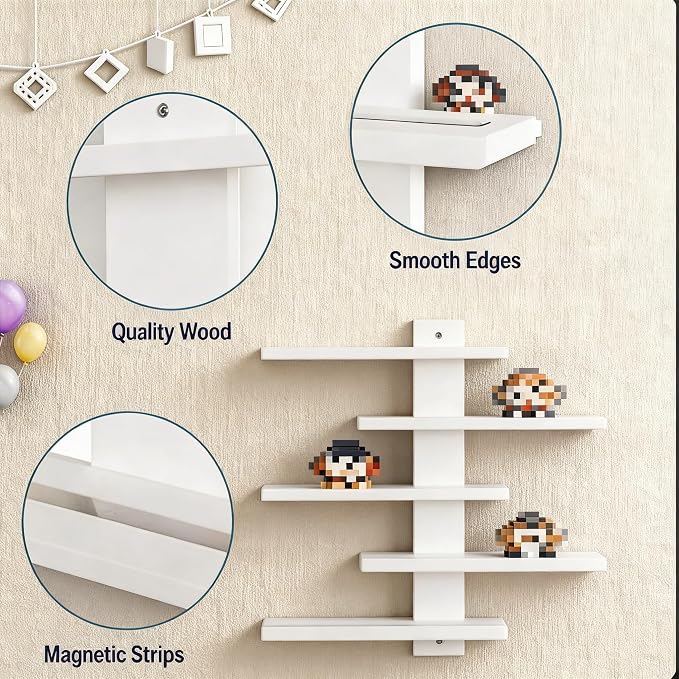 No Drill Floating Shelf for Wall, 5-Tier Wall Mounted Organizer, Damage-Free Display Shelf for Collectibles, Figures, Bathroom Kitchen Storage, White - Image 4