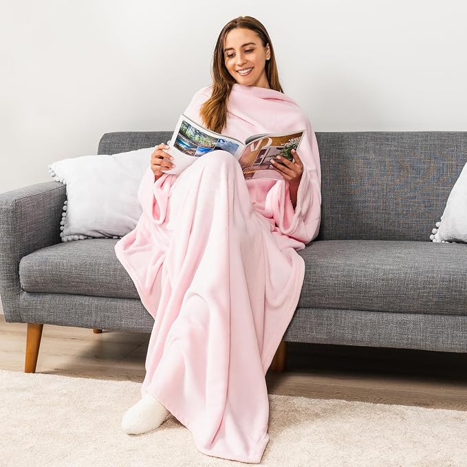PAVILIA Blanket with Sleeves for Adult Women Men, Soft Warm Wearable Blanket Fleece Wrap Throw, Robe Blanket Gift - Image 8