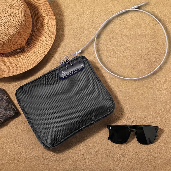 KOSMCCO Beach Locking Bag, Portable Safe, Black, 9x7.5 Inch | Anti-Theft Design, Security Cable Included, Holds Phone Wallet and Keys, Ideal for Beach Pool Cruise and Travel - Image 2