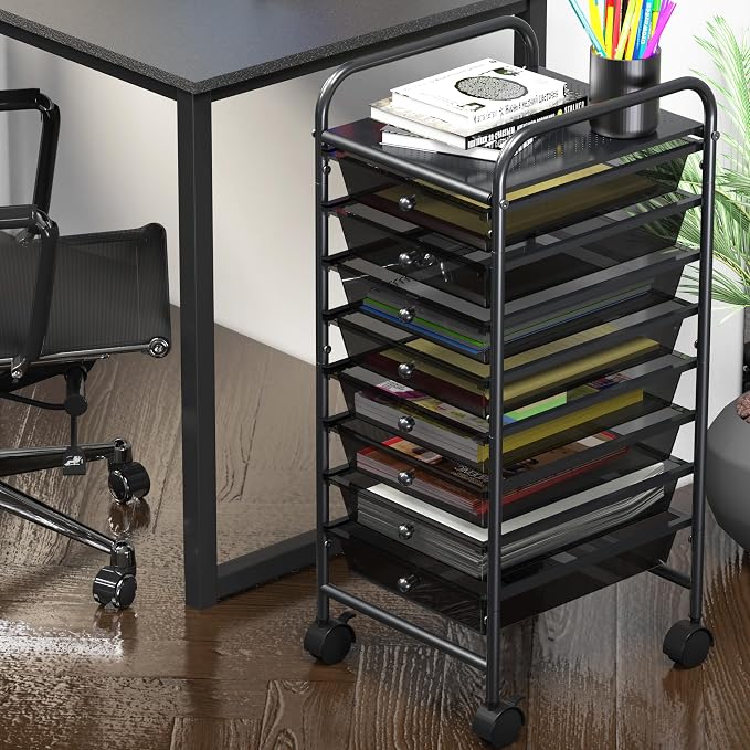 Simple Houseware 8 Drawers Rolling Utility Cart Art Craft Storage, Black | 1-Column, 30.25" Height, Lockable Wheels, for School, Office, Art Craft, and Paper Storage - Image 2