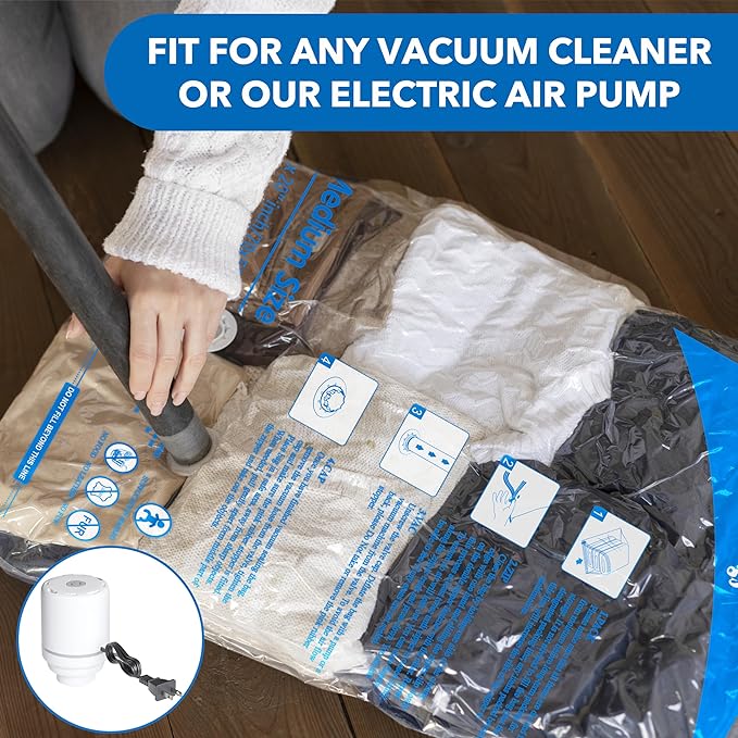 Vacuum Seal Bags for Clothing Travel & Home Storage, travel vacuum bags with pump, Store Blankets, Comforters, Pillows, Seasonal Clothes Compactly,16 Pack With Electric Pump - Image 5