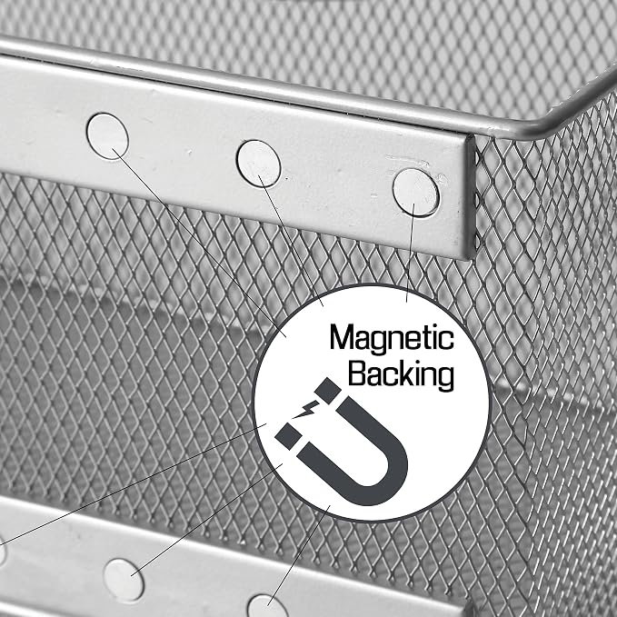 YBM HOME Wire Mesh Magnetic Storage Basket, Trash Caddy, Container, Desk Tray, Office Supply Organizer Silver for Refrigerator/Microwave Oven or Magnetic Surface in Kitchen or Office (1, Large) - Image 4