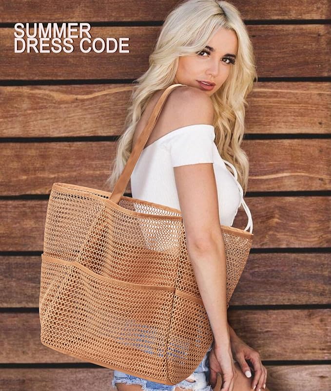KALIDI Beach Mesh Tote Bag, Casual MAX 23L Summer Foldable Hobo Bag Women | Sandproof Widen Strap Large Shoulder Bag For Lake Pool Vacation Travel Picnic Grocery Market Shopping Carrier - Image 5