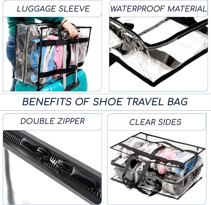 Shoe Travel Bag for Shoes - Travel Shoe Organizer - Portable Luggage Shoes Carrier Sneaker Bag - Shoe Storage Case (Clear, 8 Pairs) - Image 2