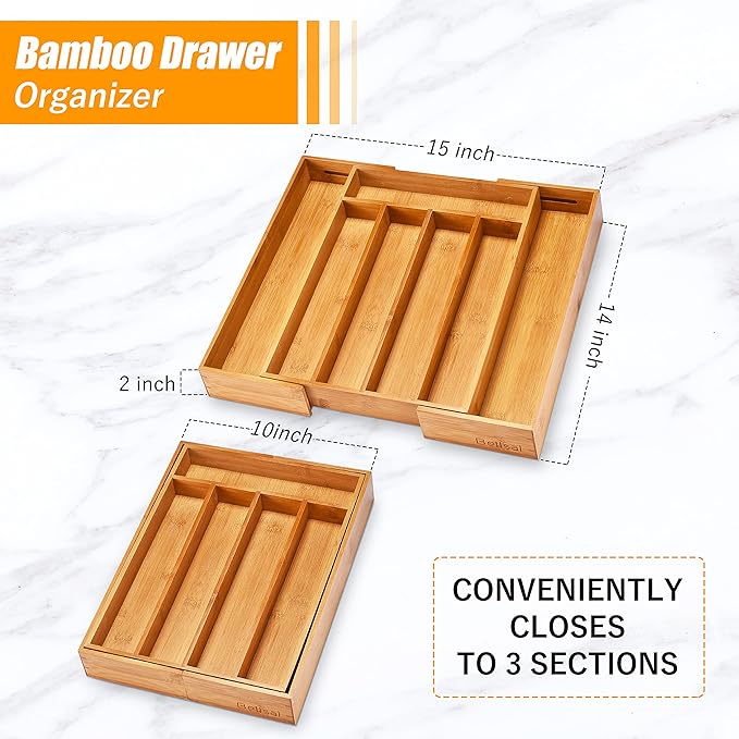 Bellsal Silverware Organizer Kitchen Drawer Organizer Expandable Bamboo Utensil Holder Cutlery Tray for Kitchen Utensil and Flatware Bedroom Office - Image 2