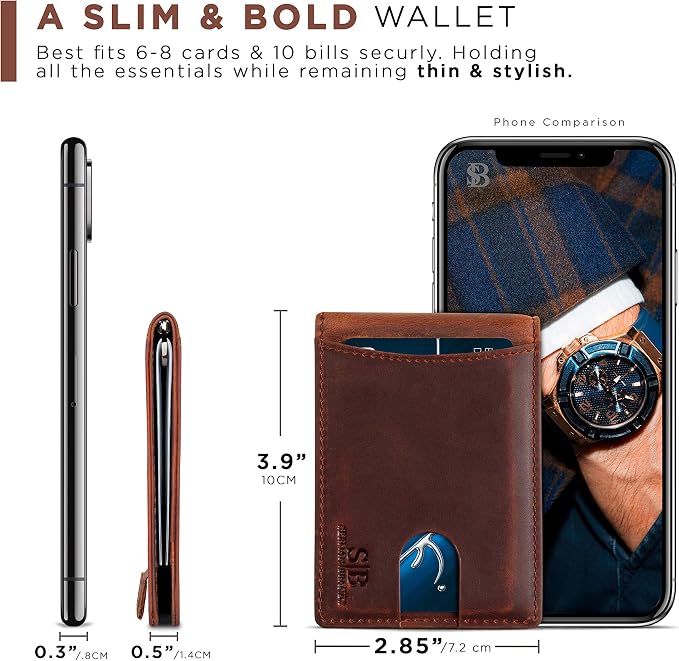 SERMAN BRANDS RFID Blocking Slim Bifold Genuine Leather Minimalist Front Pocket Wallets for Men with Money Clip Thin Mens - Image 6