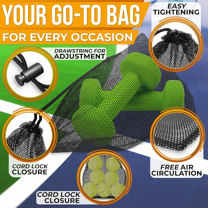5 Pcs Small Mesh Bag Bulk, 11.8" x 7.48", Breathable Nylon (Black) | Reusable Small Mesh Bags Drawstring for Tennis, Golf, Travel, Beach, Sports Equipment, and Outdoor Activities; Tear-Resistant - Image 4