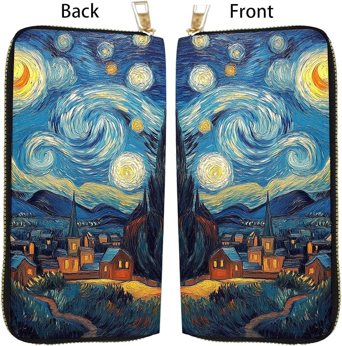 Women's RFID Blocking PU Leather Zip-Around Wallet, Large Capacity Clutch with Phone Holder, Travel Purse & Card Organizer with Removable Wristlet,Van Gogh Starry Night - Image 5