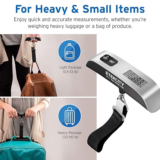 Etekcity Luggage Scale, Travel Essentials, Digital Weight Scales for Travel Accessories, Portable Handheld Scale with Temperature Sensor, Rubber Paint, 110 Pounds, Battery Included,2Pack | Travel Essentials, Air Travel, Suitcase, Hanging Hook, Rubber G... - Image 5