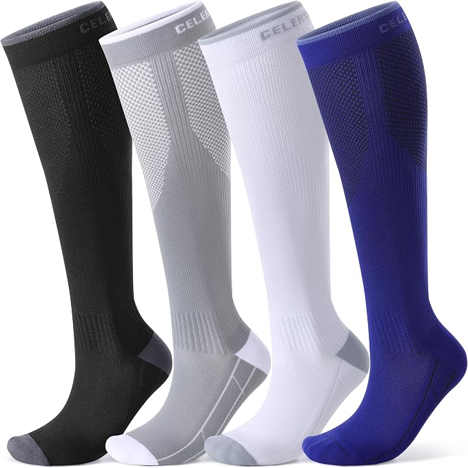 CS CELERSPORT 3/4 Pairs Compression Socks for Men Women Size 6-12 | Knee High Support Socks for Running Nurses Pregnancy Travel Daily Wear by CSCELERSPORT