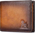Men's Cowhide Leather RFID Wallet, Slim Bifold (Brown) | 2 Clear ID Windows, 10 Card Slots, Zipper Coin Pocket, Gradient Finish for Business, Travel, Daily Carry and Gifts by STEELLION