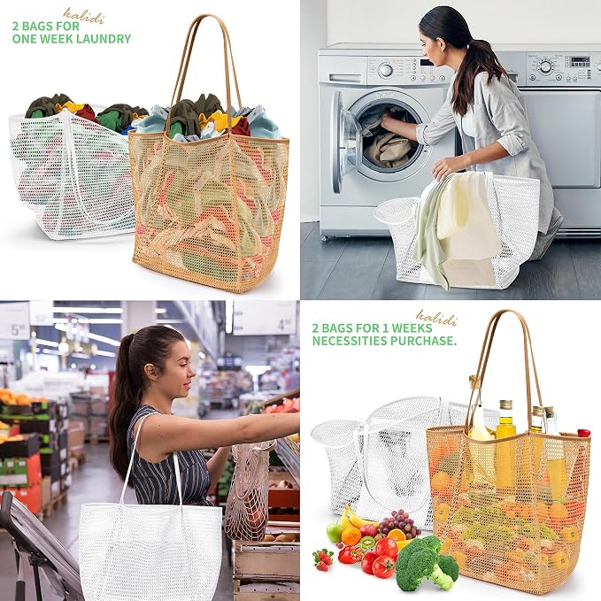 KALIDI Beach Mesh Tote Bag, Casual MAX 23L Summer Foldable Hobo Bag Women | Sandproof Widen Strap Large Shoulder Bag For Lake Pool Vacation Travel Picnic Grocery Market Shopping Carrier - Image 6