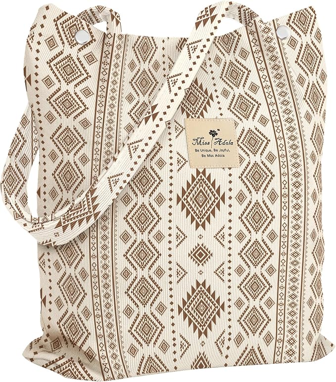 Miss Adola Designer Corduroy Tote Bag for Women | 3 Magnetic Buckles, Aesthetic Pattern, Reusable, Soft, Roomy Carry for Work, Travel, Grocery Runs by MissAdola